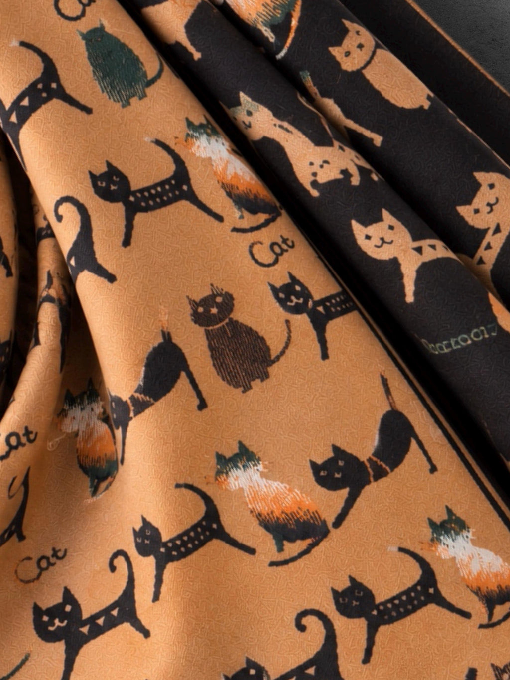 Black & Camel Brown Cats Pattern Reversible Winter Scarf, Animal Print Wrap, Ultra Soft Shawl for Women, Cozy Gifts for Her