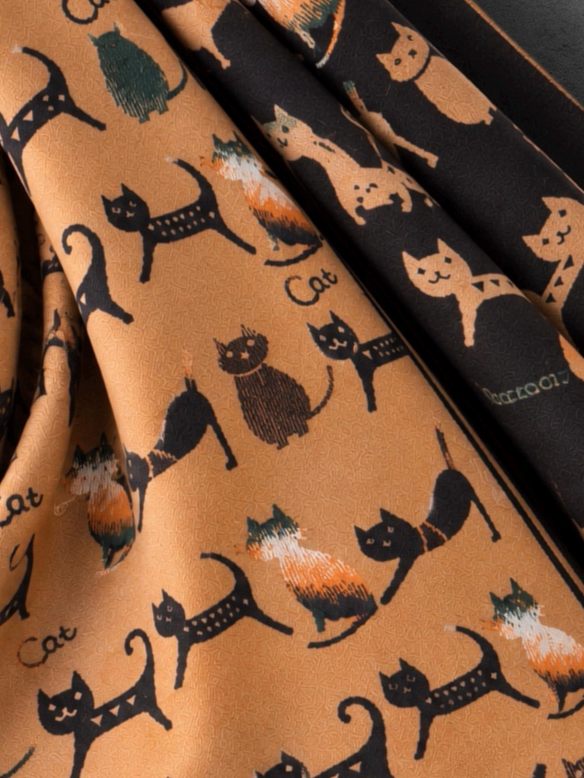 Black & Camel Brown Cats Pattern Reversible Winter Scarf, Animal Print Wrap, Ultra Soft Shawl for Women, Cozy Gifts for Her