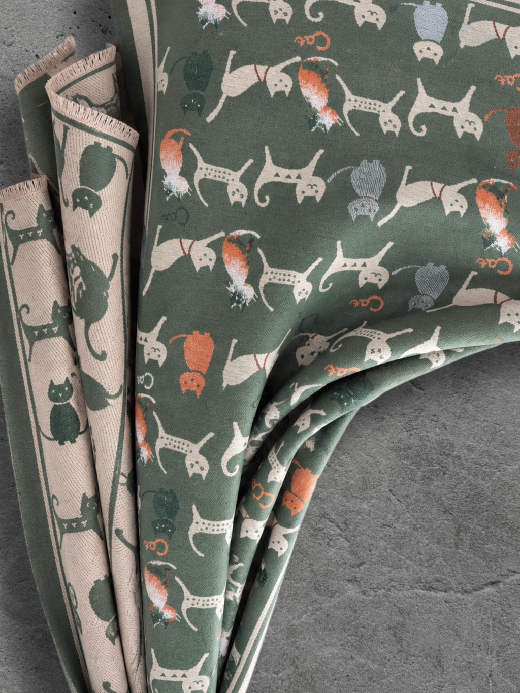 Sage Green & Beige Cat Print Reversible Winter Scarf, Long Double Sided Wrap, Ultra Soft Women Shawl, Thoughtful Gifts for Her