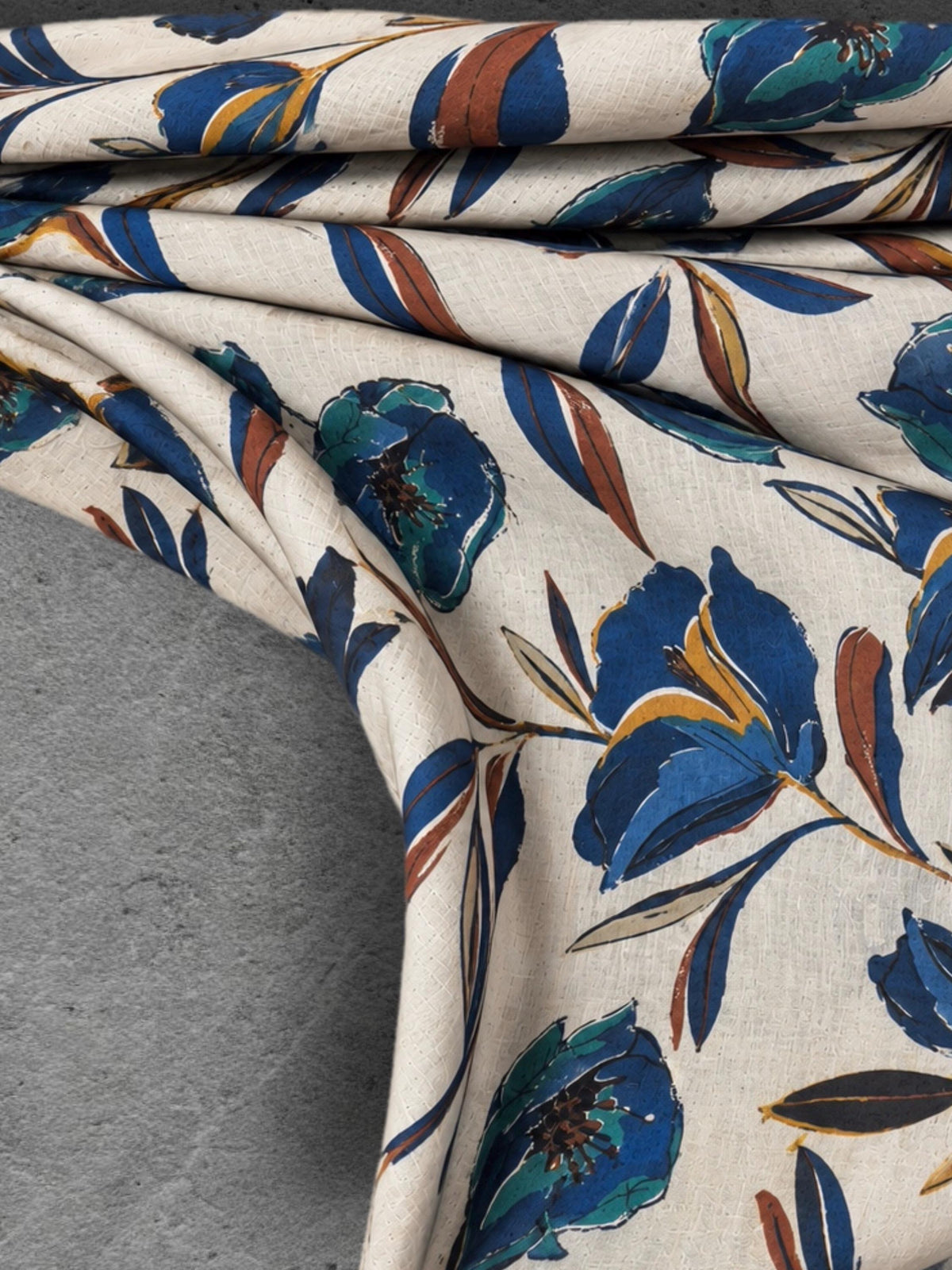 Ivory Blue Floral Print Scarf, Lightweight Autumn Wrap, Teal Botanical Shawl for Women, Ideal Gifts for Her
