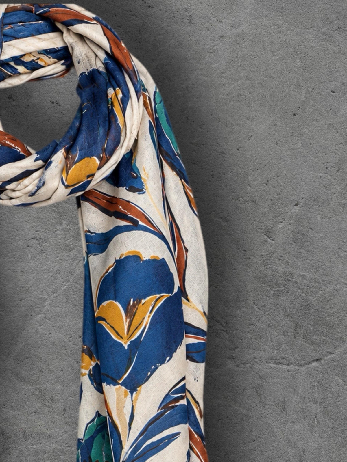 Ivory Blue Floral Print Scarf, Lightweight Autumn Wrap, Teal Botanical Shawl for Women, Ideal Gifts for Her