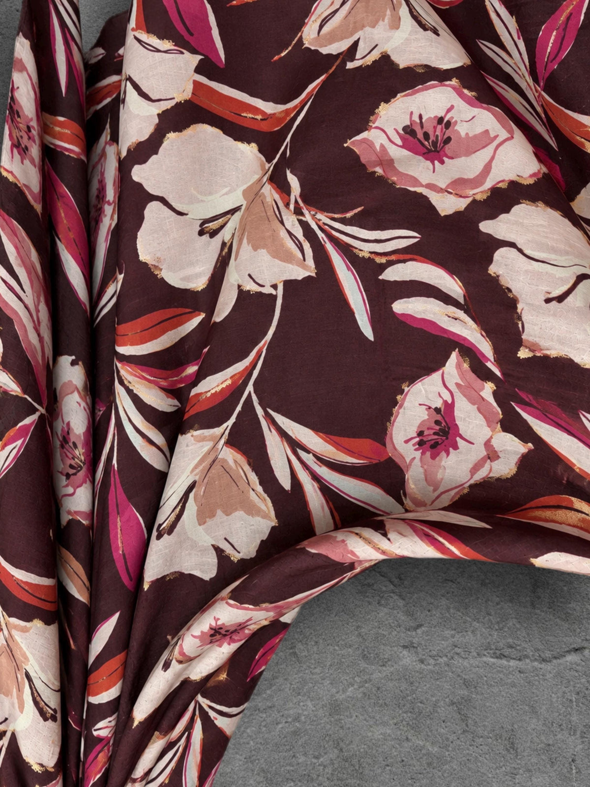 Burgundy Pink Floral Print Scarf, Lightweight Autumn Shawl, Cream Botanical Wrap for Women, Great Gift for Her