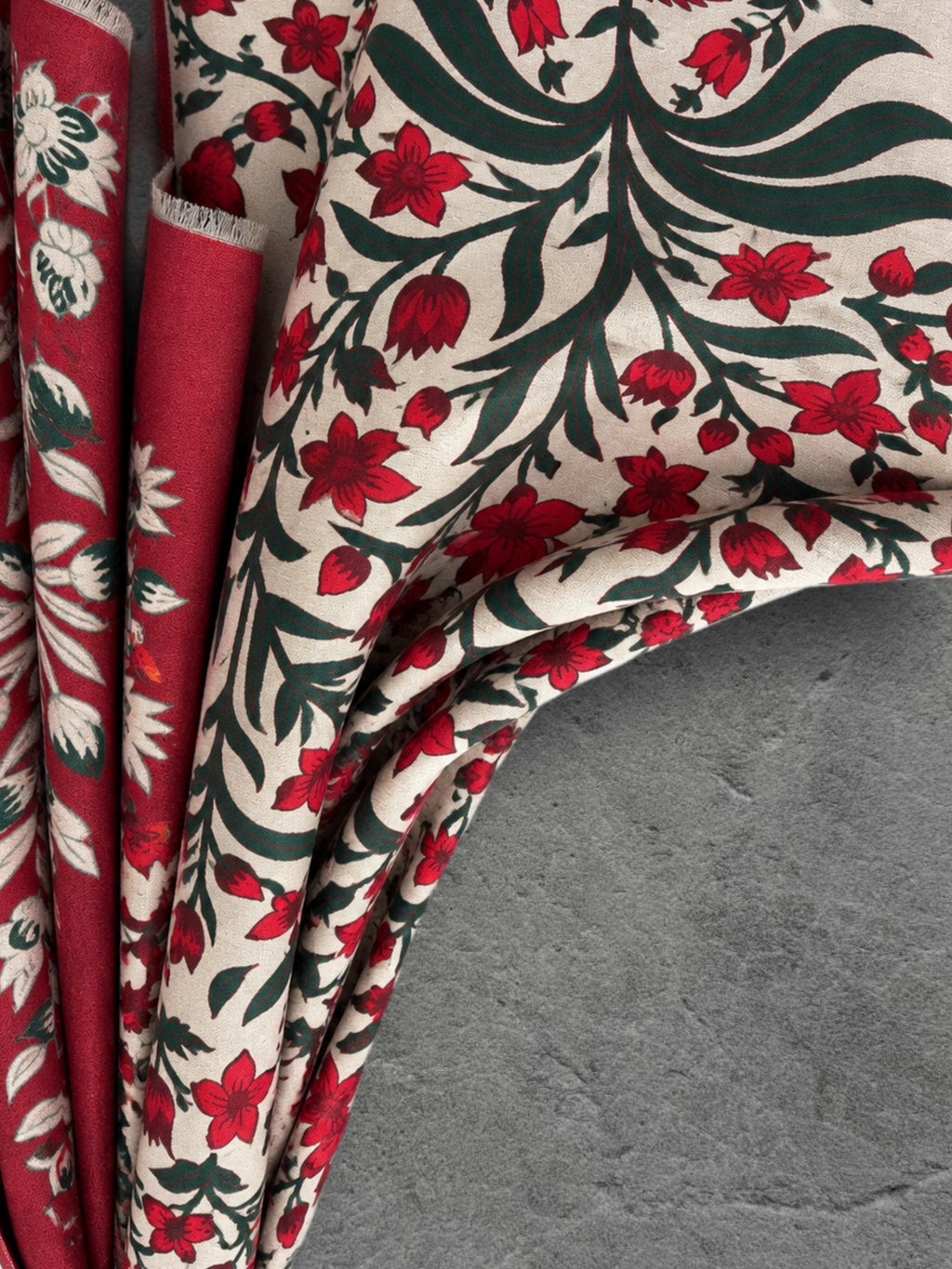 Off White and Red Heritage Garden Floral Reversible Winter Scarf, Ultra Soft Botanical Wrap, Cozy Gifts for Her