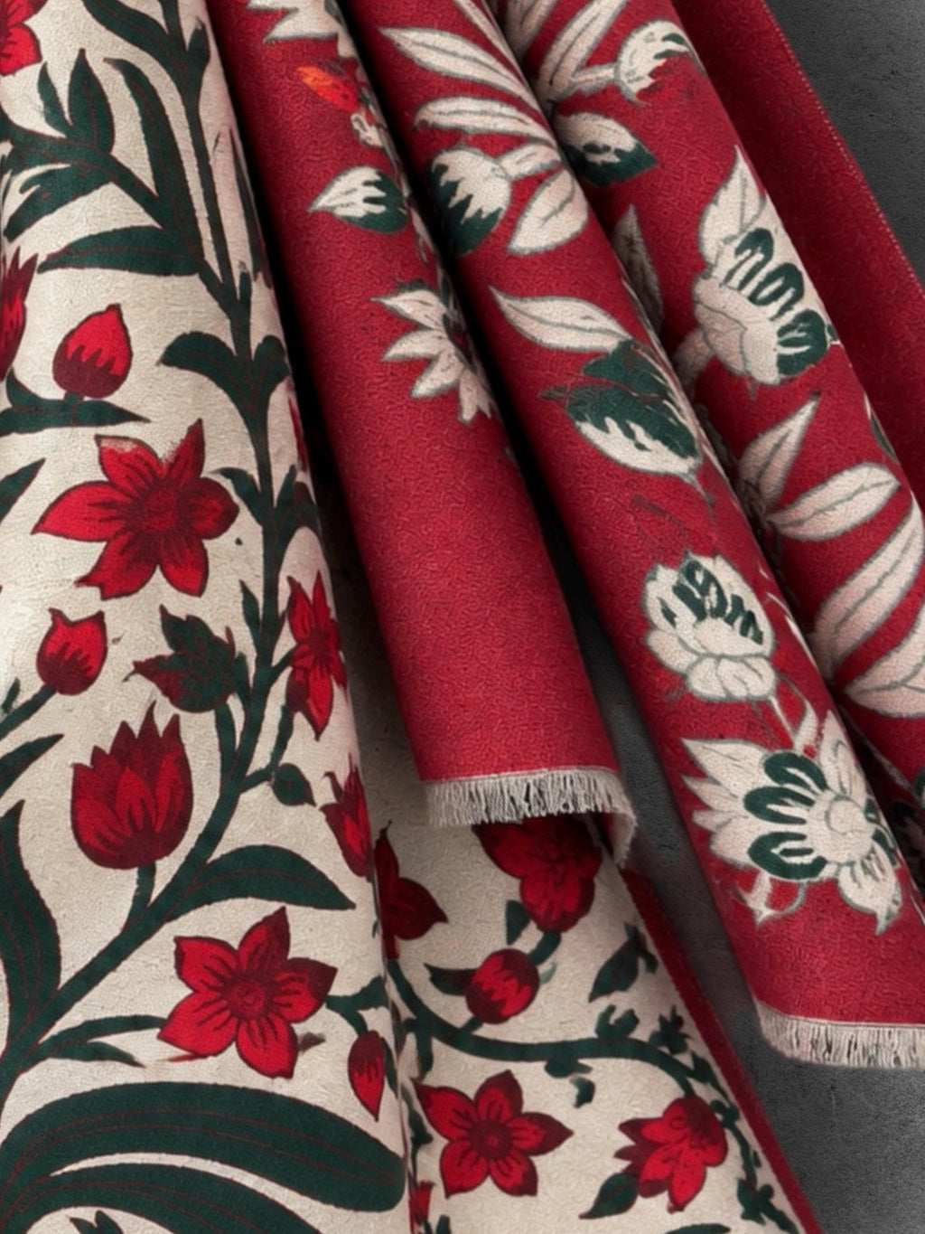 Off White and Red Heritage Garden Floral Reversible Winter Scarf, Ultra Soft Botanical Wrap, Cozy Gifts for Her