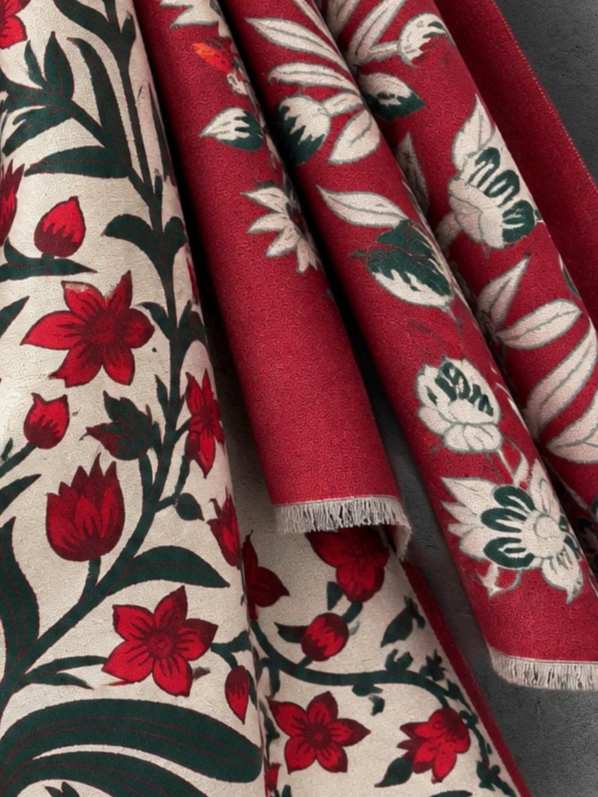 Off White and Red Heritage Garden Floral Reversible Winter Scarf, Ultra Soft Botanical Wrap, Cozy Gifts for Her