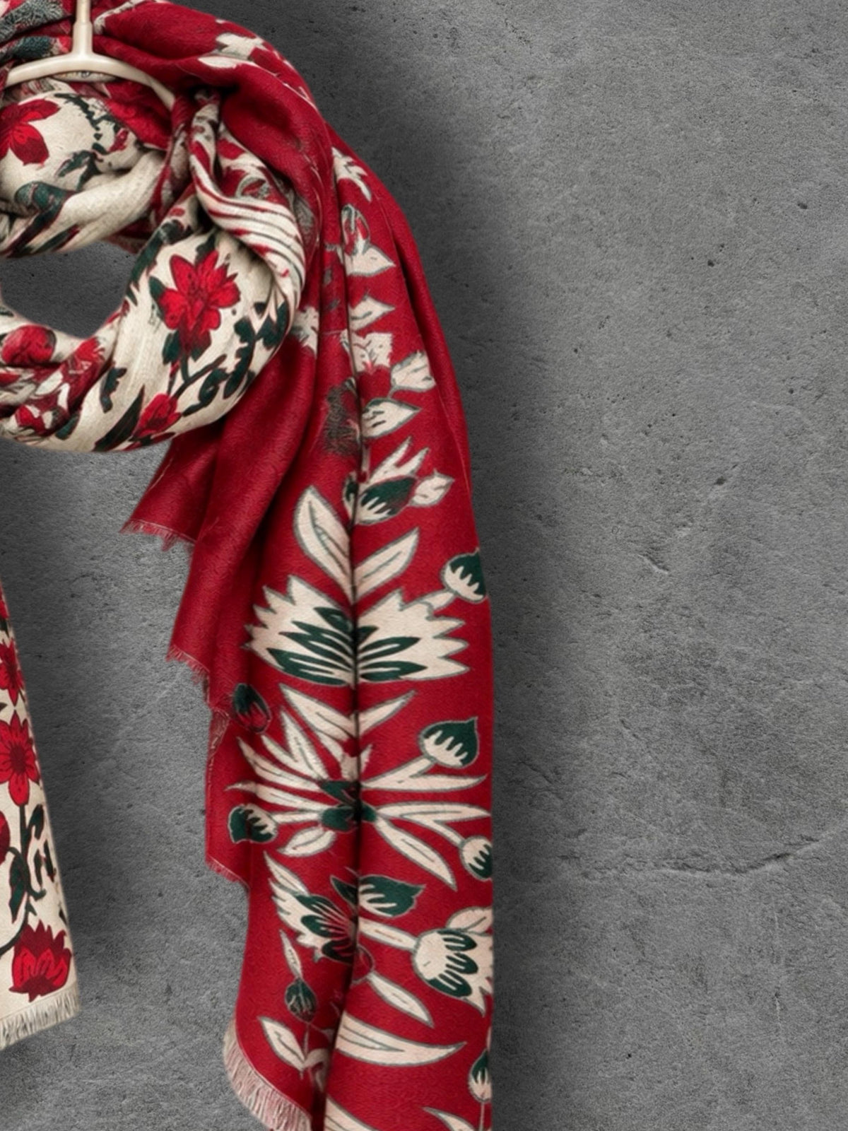 Off White and Red Heritage Garden Floral Reversible Winter Scarf, Ultra Soft Botanical Wrap, Cozy Gifts for Her