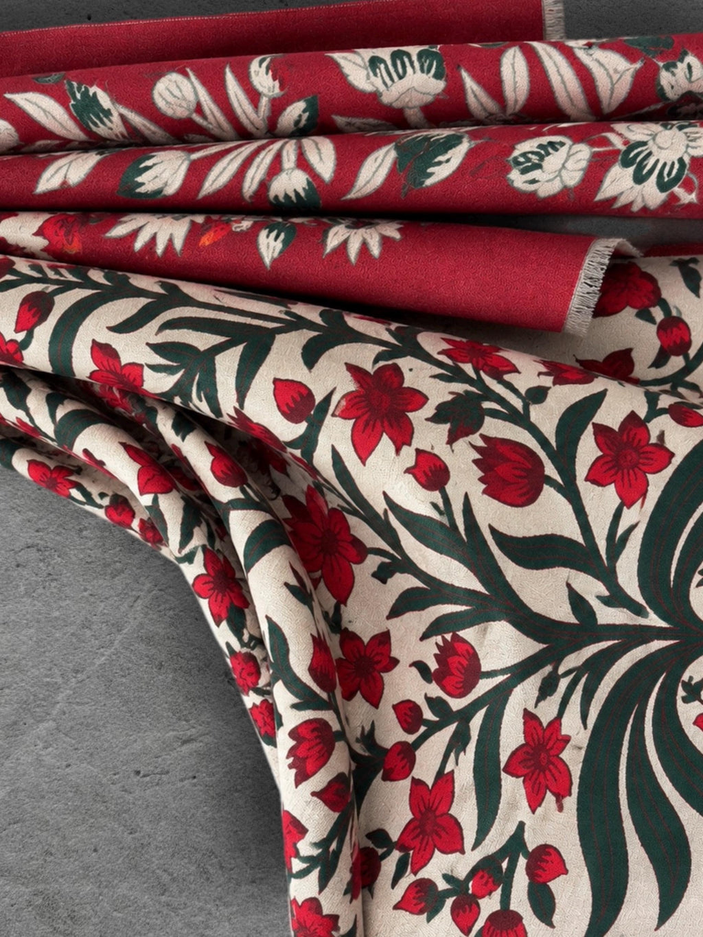 Off White and Red Heritage Garden Floral Reversible Winter Scarf, Ultra Soft Botanical Wrap, Cozy Gifts for Her