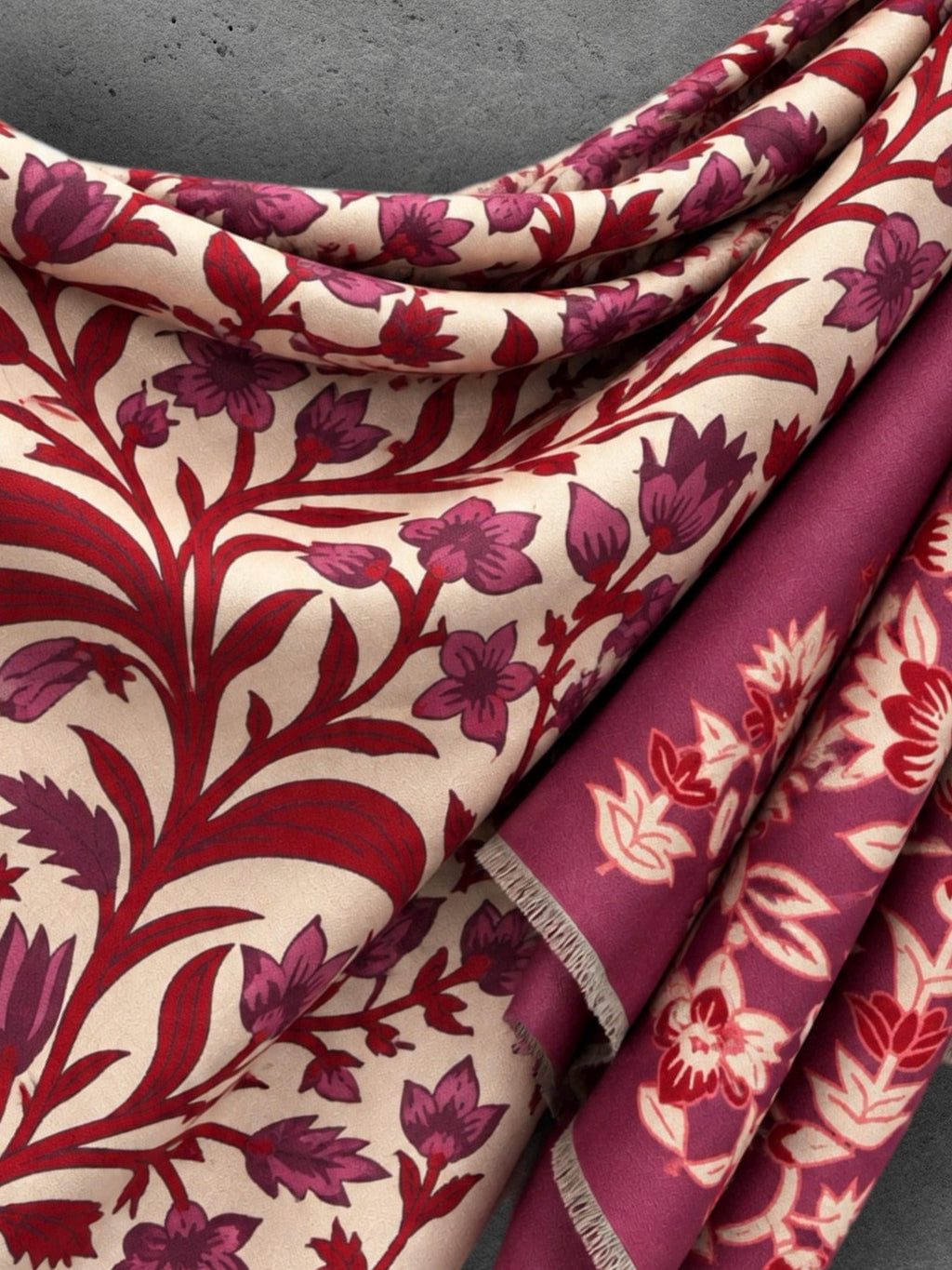 Cream and Burgundy Heritage Garden Floral Reversible Winter Scarf, Luxury Shawl for Women, Warm Gift for Her