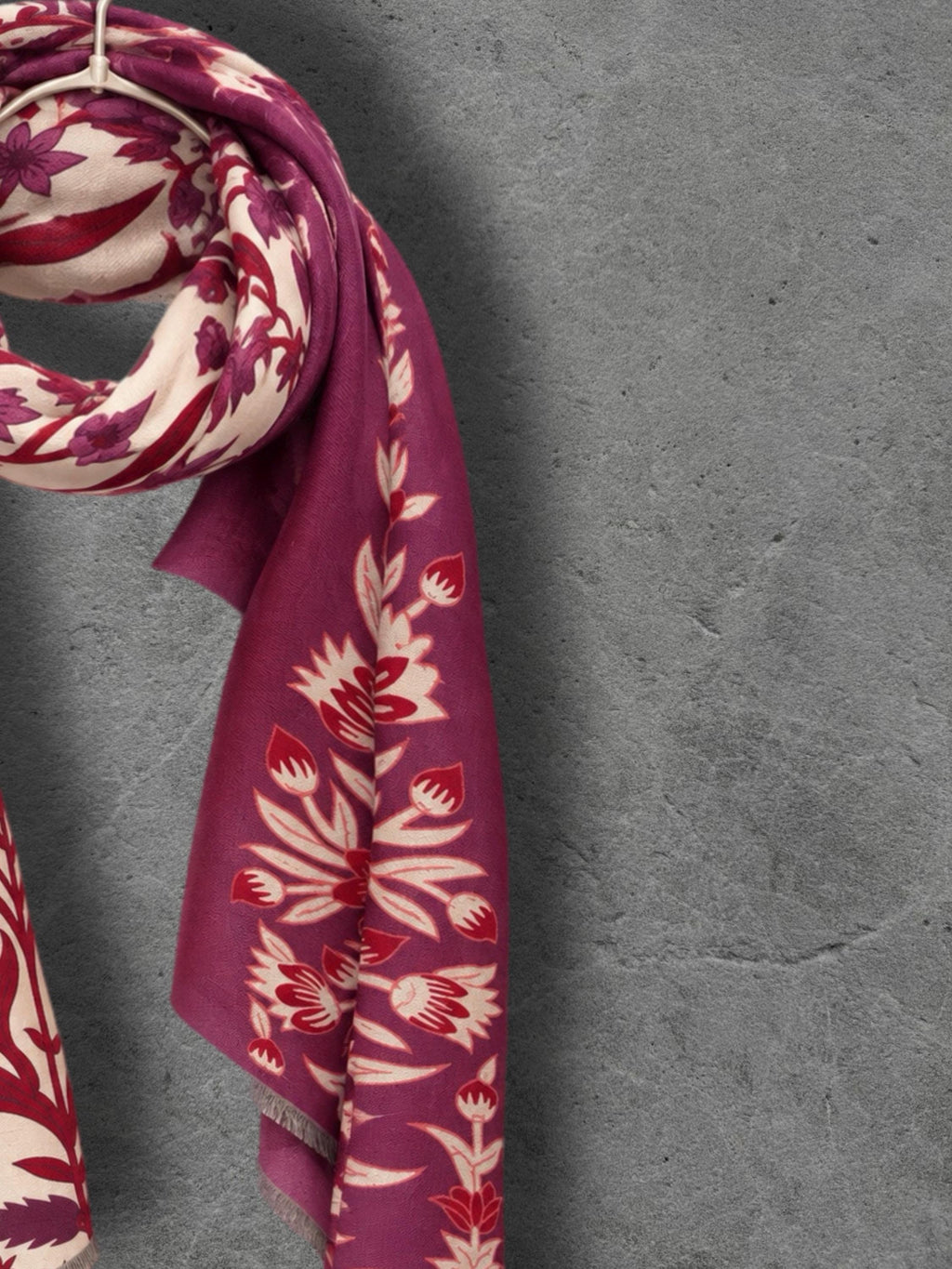 Cream and Burgundy Heritage Garden Floral Reversible Winter Scarf, Luxury Shawl for Women, Warm Gift for Her