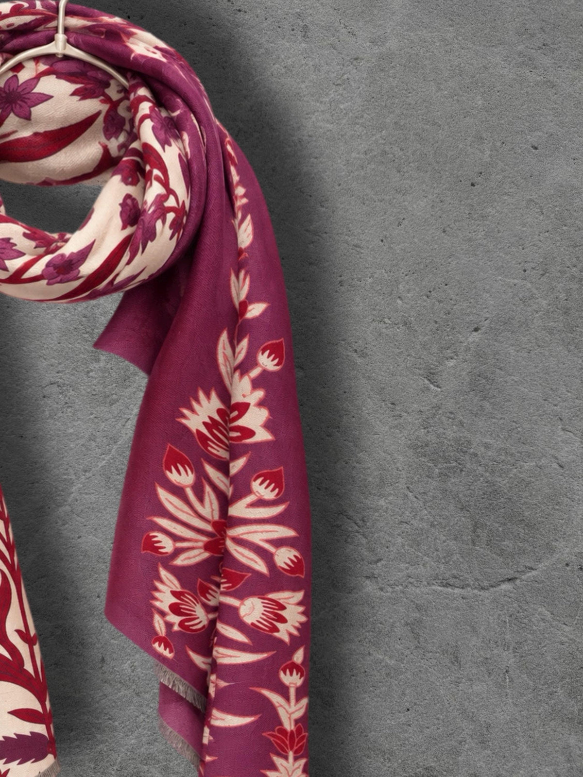 Cream and Burgundy Heritage Garden Floral Reversible Winter Scarf, Luxury Shawl for Women, Warm Gift for Her