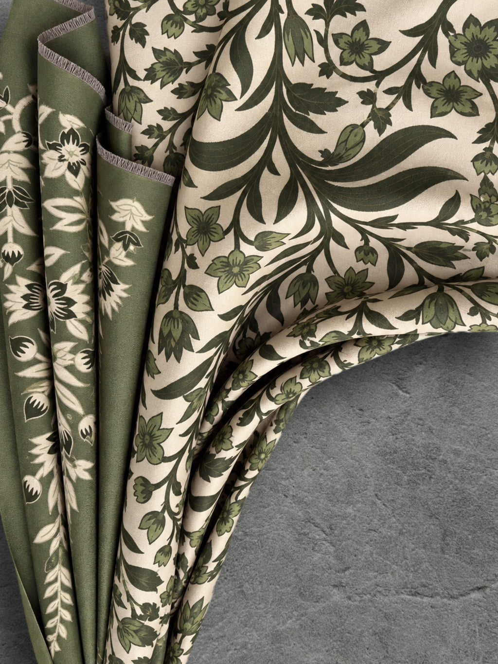 Beige and Olive Green Heritage Garden Floral Reversible Winter Scarf, Cosy Botanical Wrap, Thoughtful Gifts for Her
