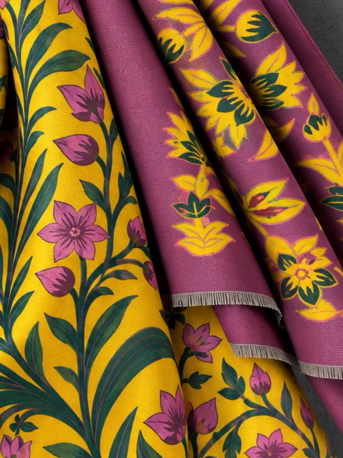 Mustard Yellow and Purple Heritage Garden Floral Reversible Winter Scarf, Warm Shawl for Women, Ideal Christmas Gifts