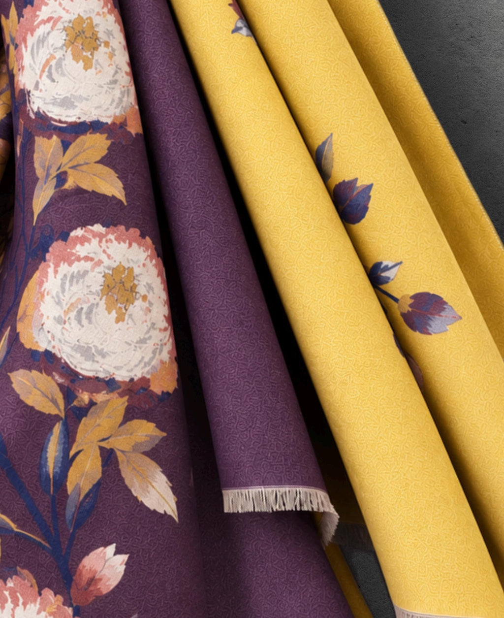 Mustard Yellow & Plum Purple Reversible Floral Winter Scarf, Warm Shoulder Wrap, Cozy Gifts for Her