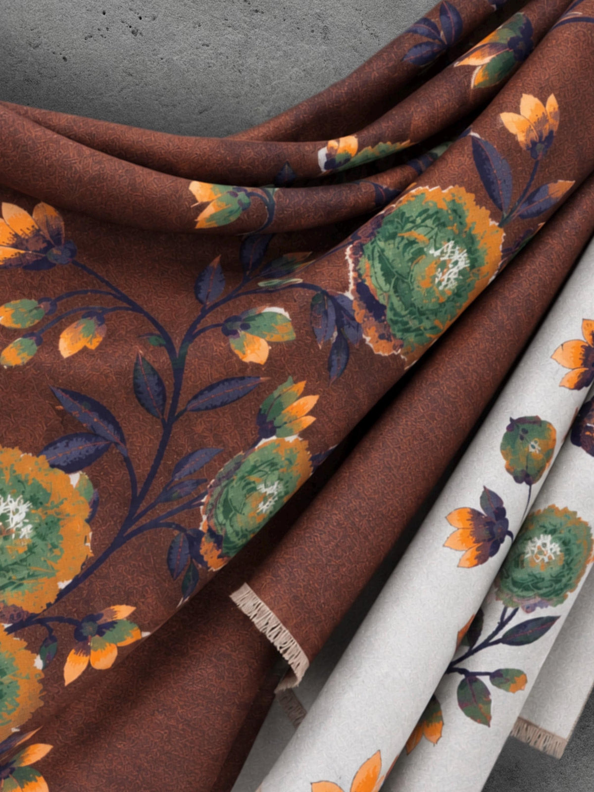 Light Blue & Chocolate Brown Double Sided Peony Winter Scarf, Elegant Wrap for Women, Cozy Gifts for Her
