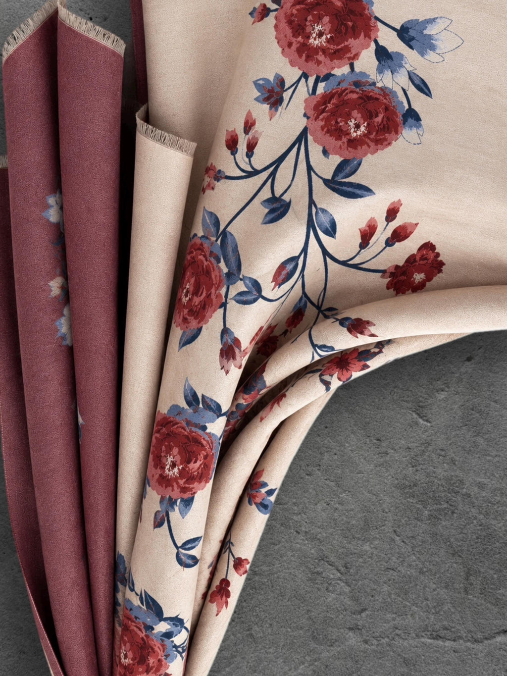 Beige & Brown Burgundy Reversible Winter Scarf, Peony Floral Shoulder Wrap for Women,Ultra Soft Shawl, Elegant Gifts for Her