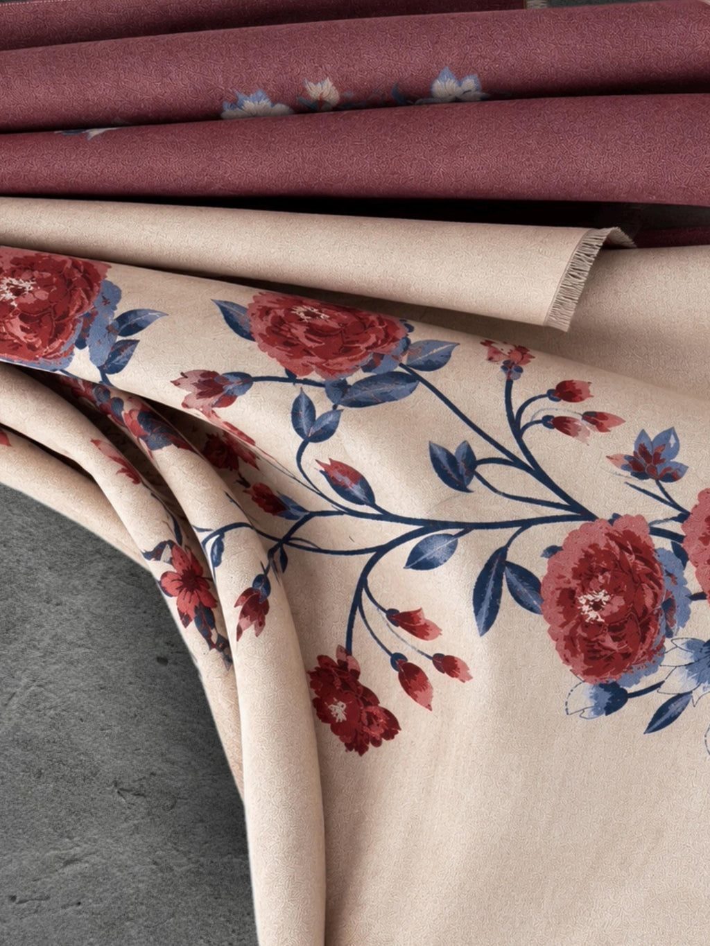 Beige & Brown Burgundy Reversible Winter Scarf, Peony Floral Shoulder Wrap for Women,Ultra Soft Shawl, Elegant Gifts for Her