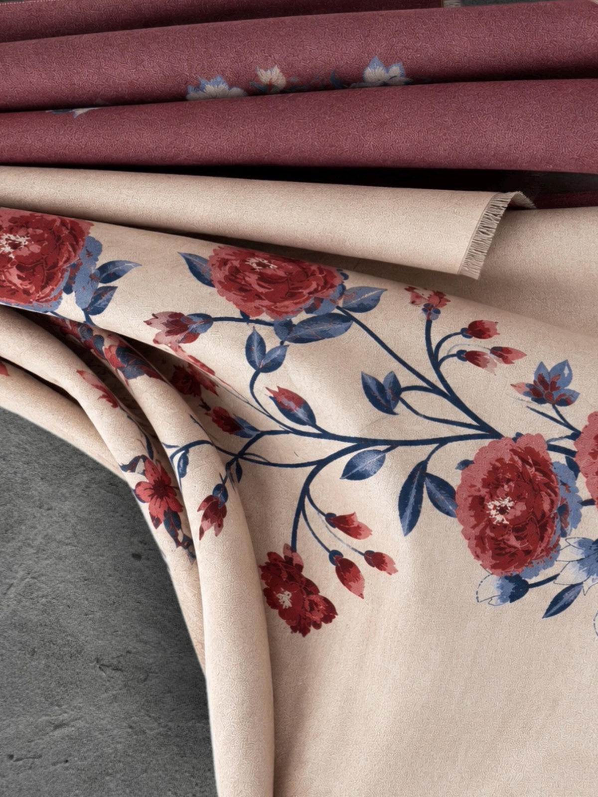 Beige & Brown Burgundy Reversible Winter Scarf, Peony Floral Shoulder Wrap for Women,Ultra Soft Shawl, Elegant Gifts for Her