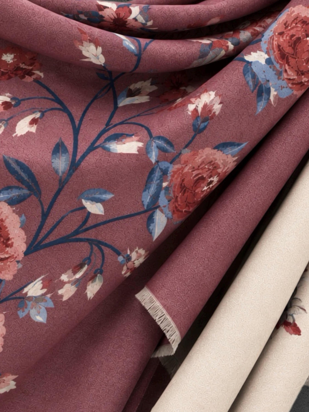 Beige & Brown Burgundy Reversible Winter Scarf, Peony Floral Shoulder Wrap for Women,Ultra Soft Shawl, Elegant Gifts for Her