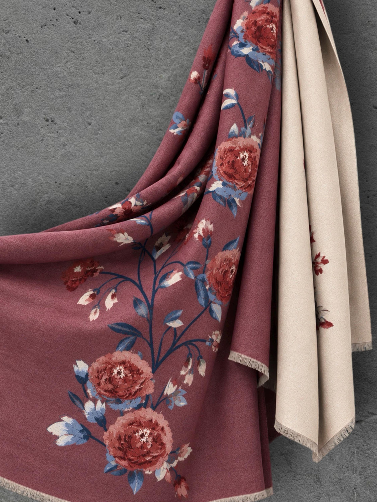 Beige & Brown Burgundy Reversible Winter Scarf, Peony Floral Shoulder Wrap for Women,Ultra Soft Shawl, Elegant Gifts for Her