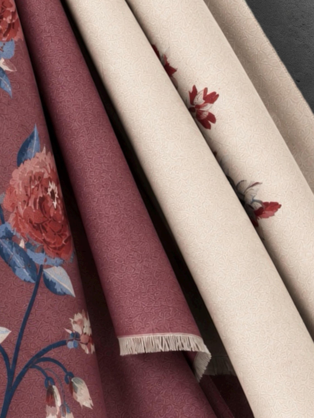 Beige & Brown Burgundy Reversible Winter Scarf, Peony Floral Shoulder Wrap for Women,Ultra Soft Shawl, Elegant Gifts for Her