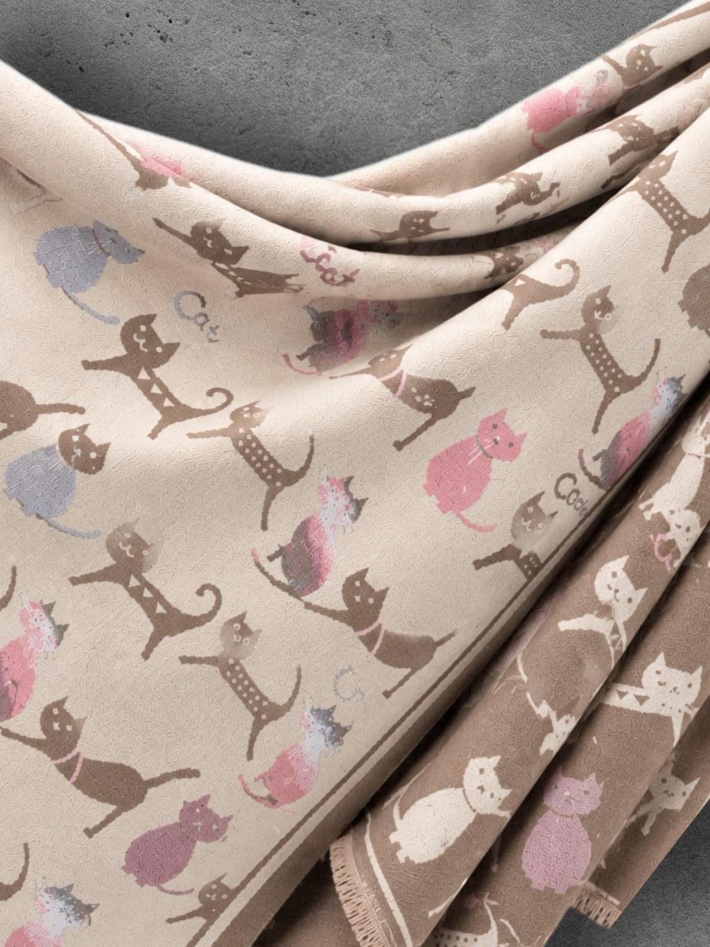Taupe & Cream Cat Pattern Reversible Winter Scarf, Double Sided Wrap, Warm Shawl for Women, Ideal Gifts for Her