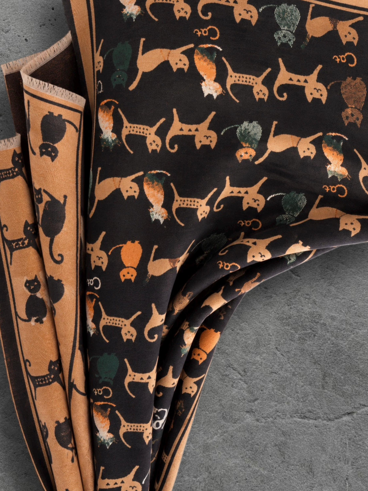 Black & Camel Brown Cats Pattern Reversible Winter Scarf, Animal Print Wrap, Ultra Soft Shawl for Women, Cozy Gifts for Her