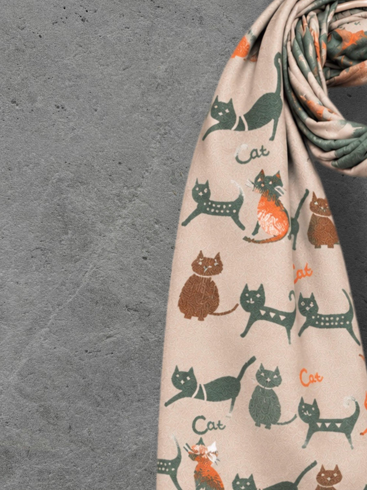 Sage Green & Beige Cat Print Reversible Winter Scarf, Long Double Sided Wrap, Ultra Soft Women Shawl, Thoughtful Gifts for Her