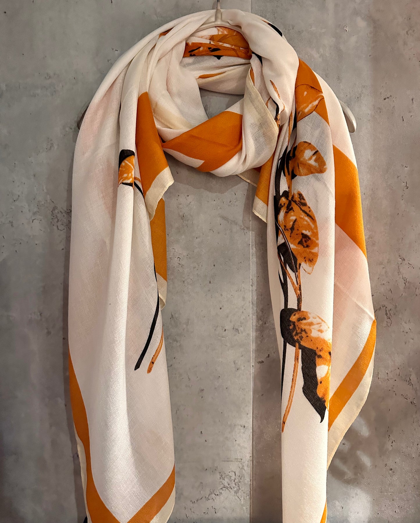 Rose Flowers With Brown Trim Off White Cotton Scarf/Summer Autumn Scarf/Scarf Women/Gifts For Mom/Gifts For Her Birthday Christmas/UK Seller