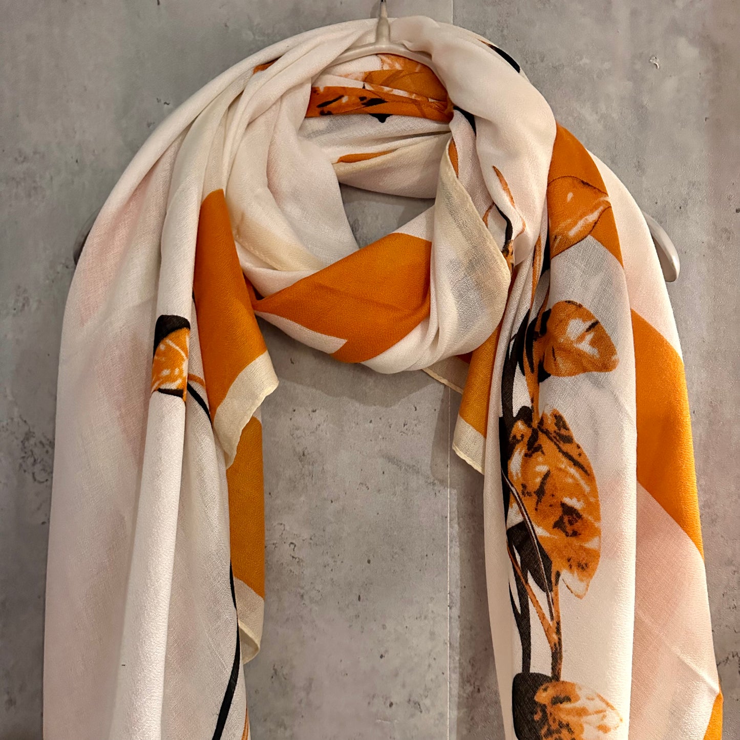 Rose Flowers With Brown Trim Off White Cotton Scarf/Summer Autumn Scarf/Scarf Women/Gifts For Mom/Gifts For Her Birthday Christmas/UK Seller
