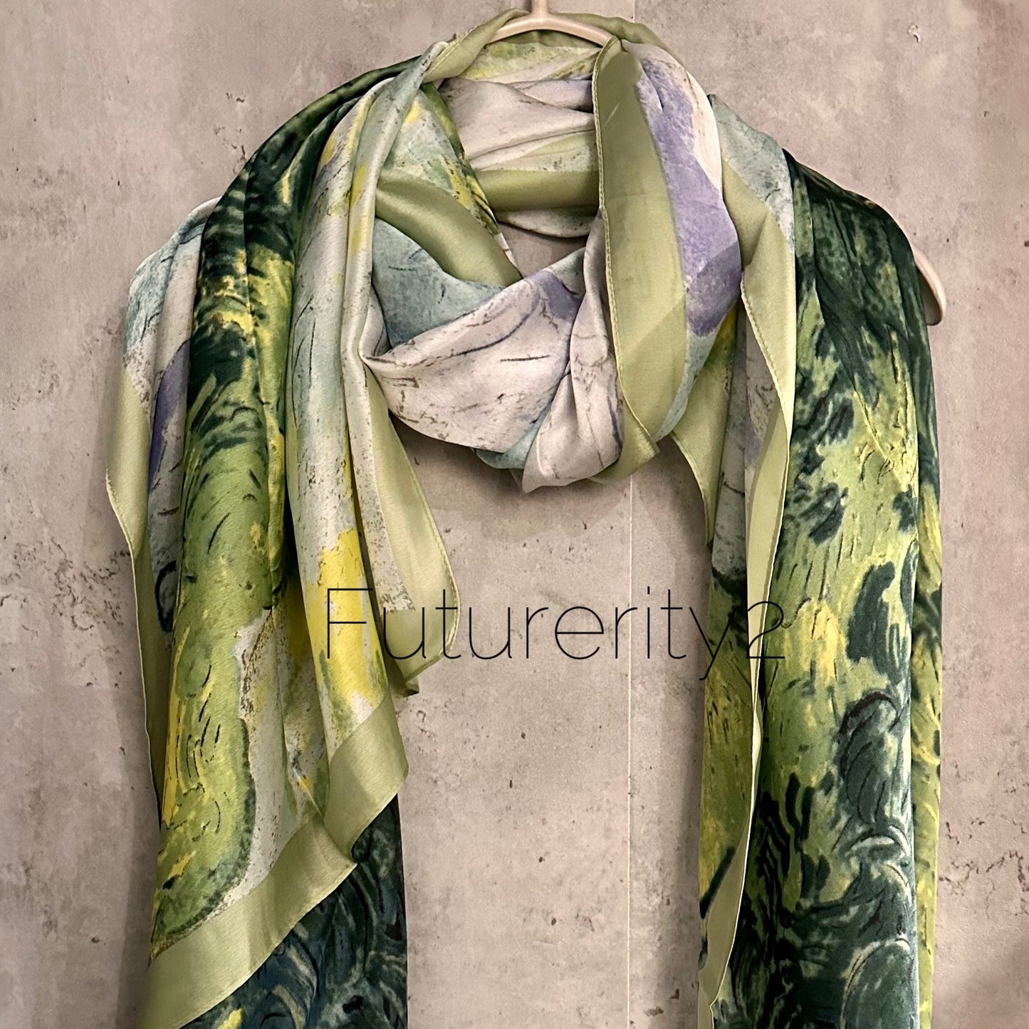 Oil Painting Inspired Green Silk Blend  Scarf/Spring Summer Autumn Scarf/Scarf Women/Gifts For Mom/Gifts For Her Birthday Christmas/UK Seller