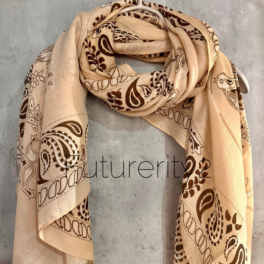 Paisley Beige Cotton Scarf/Summer Autumn Scarf/Scarf Women/Gifts For Mom/Gifts For Her Birthday Christmas/UK Seller