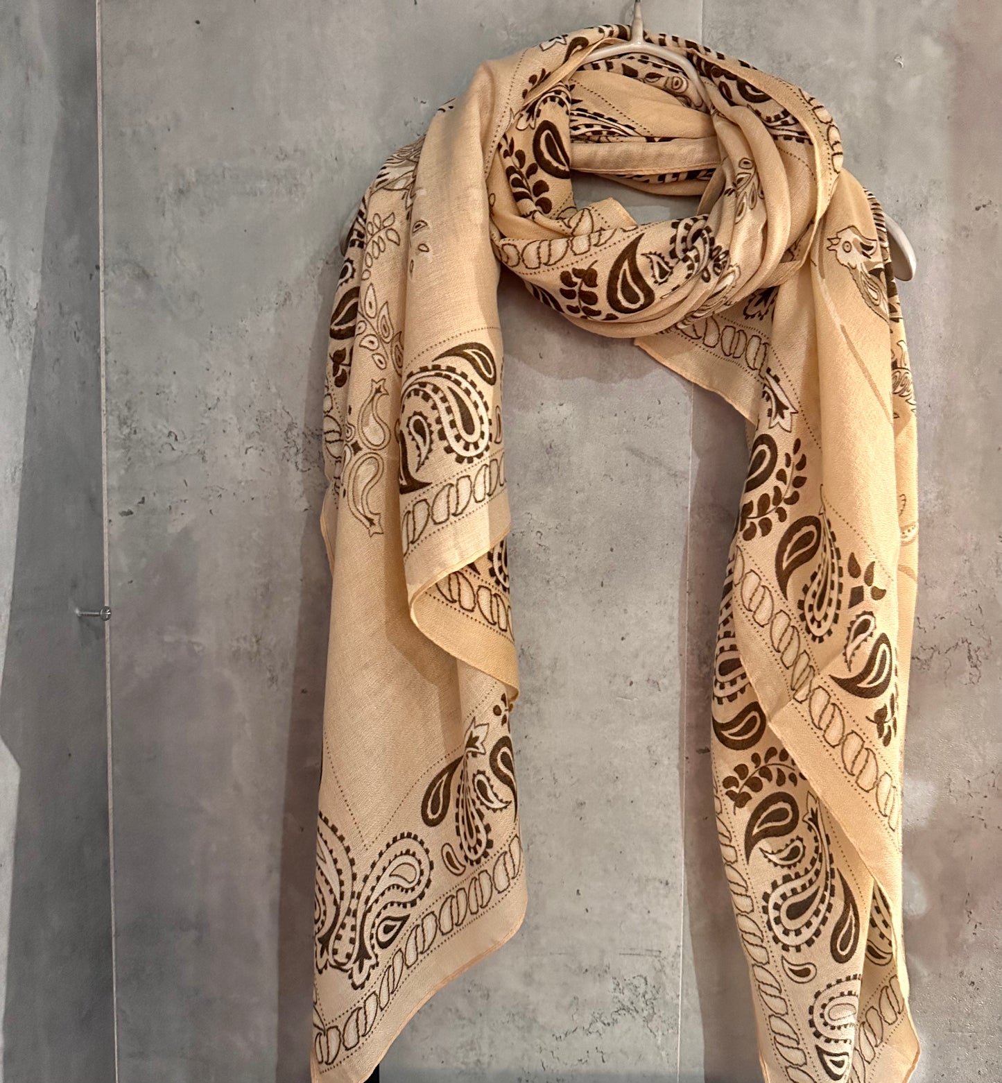 Paisley Beige Cotton Scarf/Summer Autumn Scarf/Scarf Women/Gifts For Mom/Gifts For Her Birthday Christmas/UK Seller