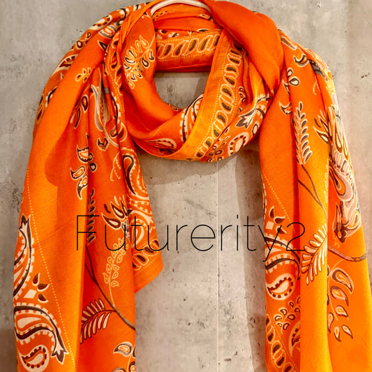 Paisley Orange Cotton Scarf/Summer Autumn Scarf/Scarf Women/Gifts For Mom/Gifts For Her Birthday Christmas/UK Seller