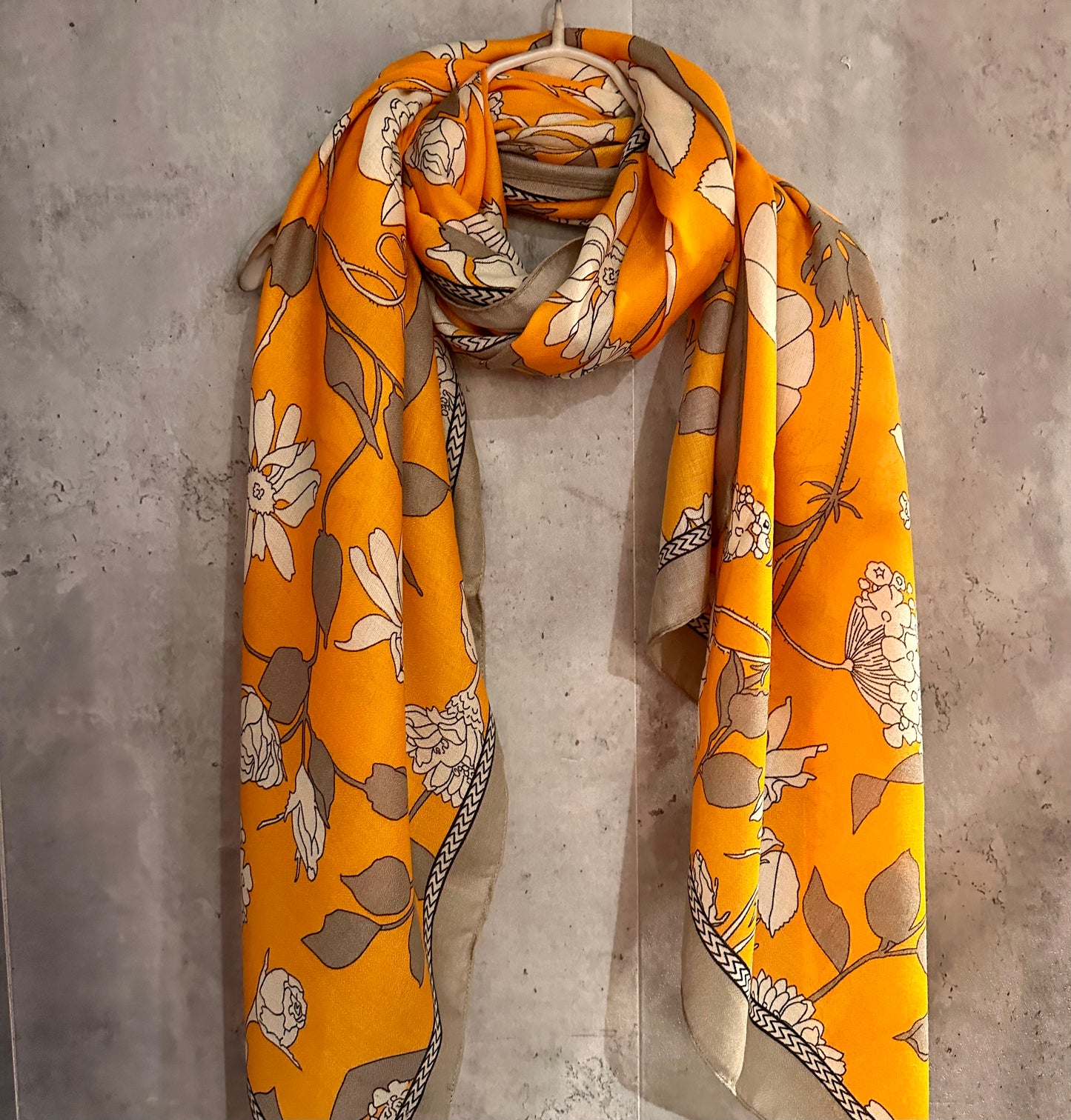 Sketched Flowers Orange Cotton Scarf/Summer Autumn Scarf/Scarf Women/Gifts For Mom/Gifts For Her Birthday Christmas/UK Seller