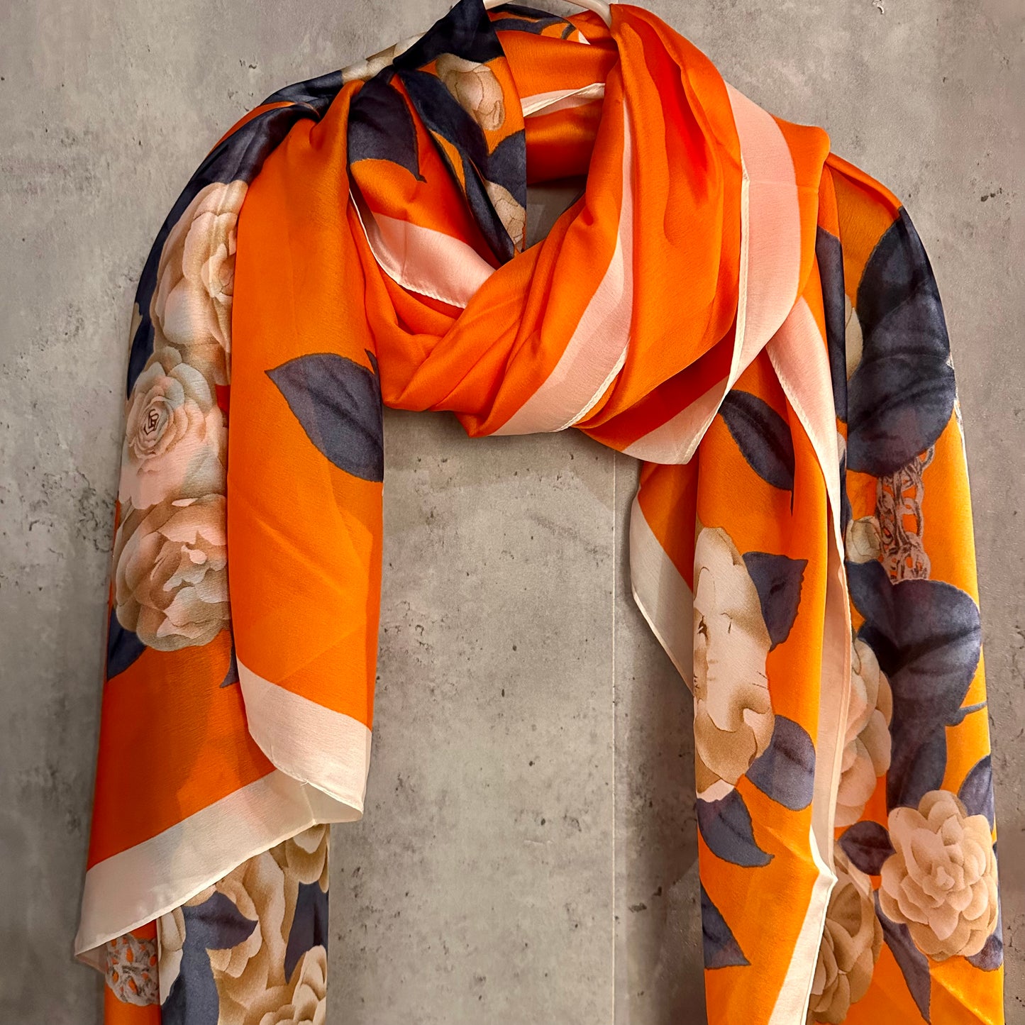 White Roses Pattern Orange Silk Scarf/Spring Summer Scarf/Gifts For Mom/Scarf Women/Gifts For Her Birthday Christmas/UK Seller