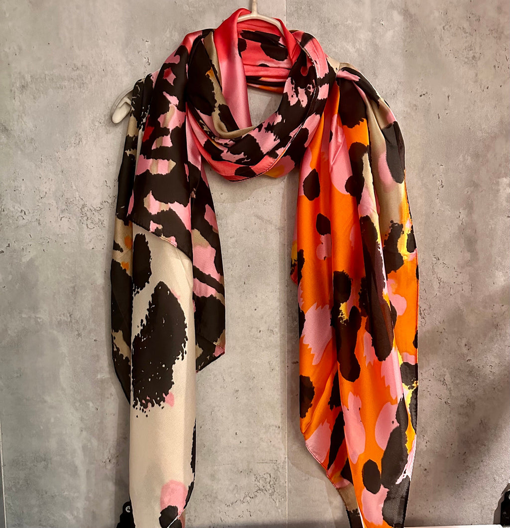 Splotches Colour Pink Orange Silk Blend Scarf