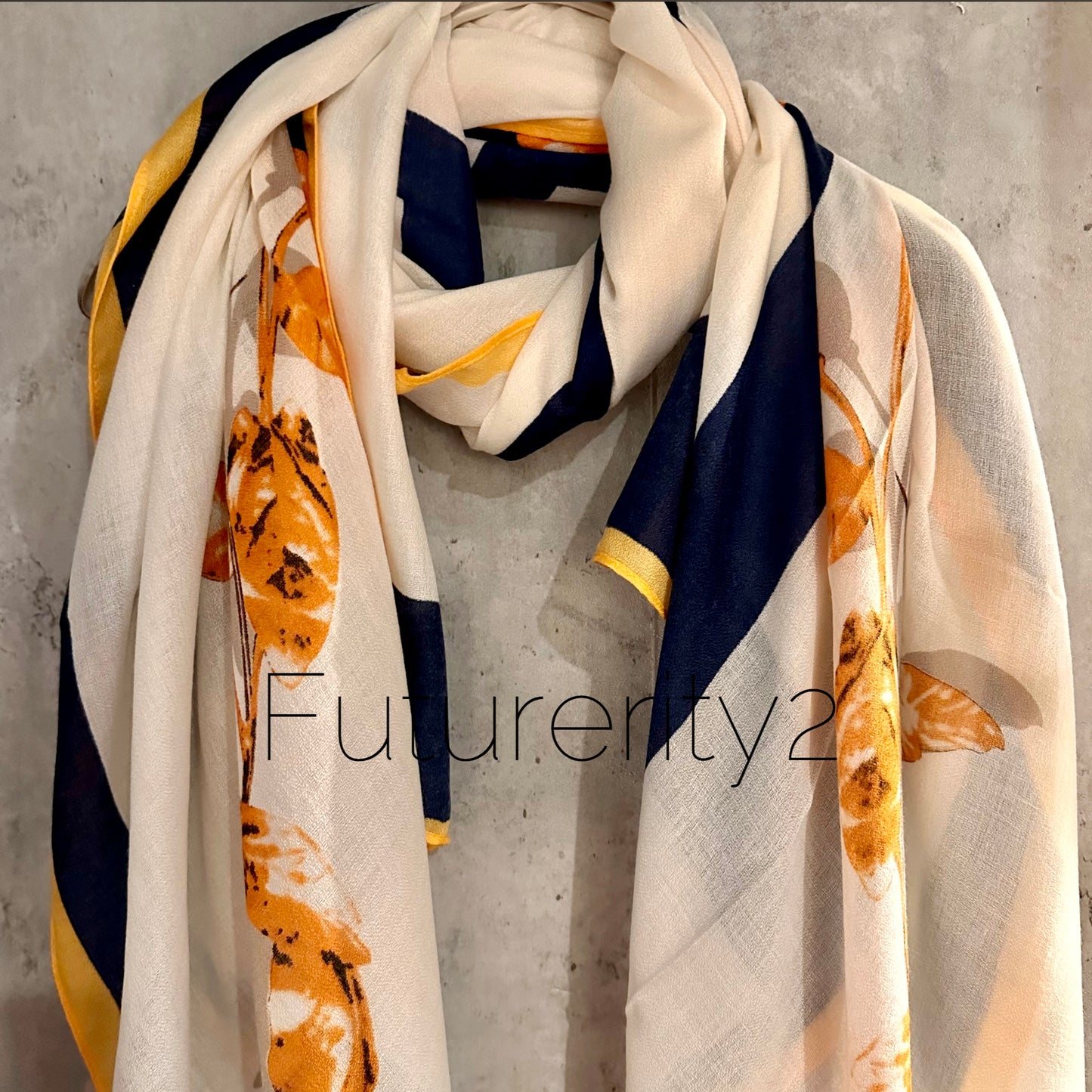 Rose Flowers With Blue Trim Off White Cotton Scarf/Summer Autumn Scarf/Scarf Women/Gifts For Mom/Gifts For Her Birthday Christmas/UK Seller