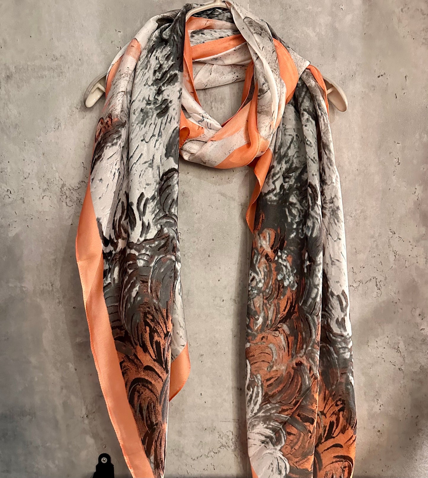 Oil Painting Inspired Grey Silk Blend  Scarf/Spring Summer Autumn Scarf/Scarf Women/Gifts For Mom/Gifts For Her Birthday Christmas/UK Seller