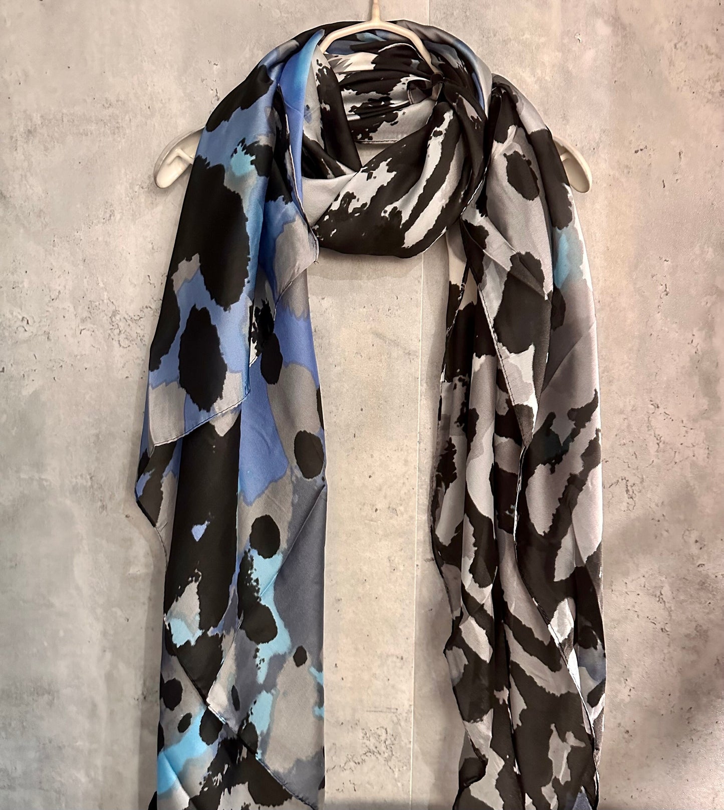 Splotches Colour Blue Grey Silk Scarf/Spring Summer Autumn Scarf/Scarf Women/Gifts For Mom/Gifts For Her Birthday Christmas/UK Seller