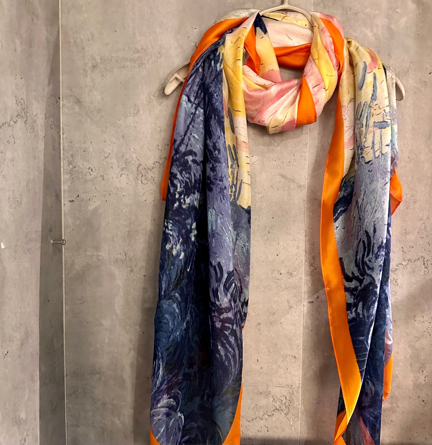 Oil Painting Inspired Blue Silk Blend  Scarf/Spring Summer Autumn Scarf/Scarf Women/Gifts For Mom/Gifts For Her Birthday Christmas/UK Seller