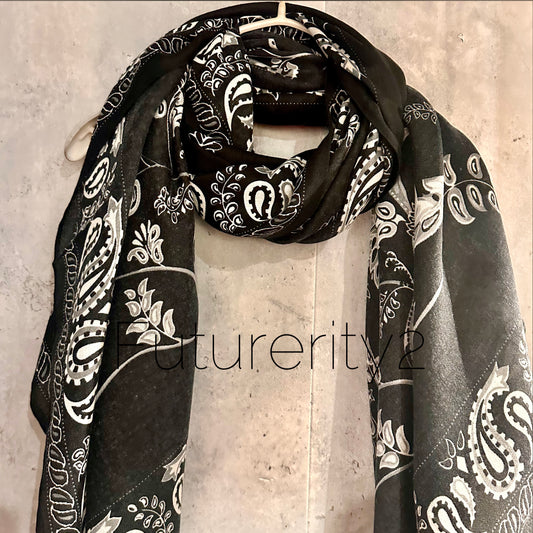 Paisley Black Cotton Scarf/Summer Autumn Scarf/Scarf Women/Gifts For Mom/Gifts For Her Birthday Christmas/UK Seller