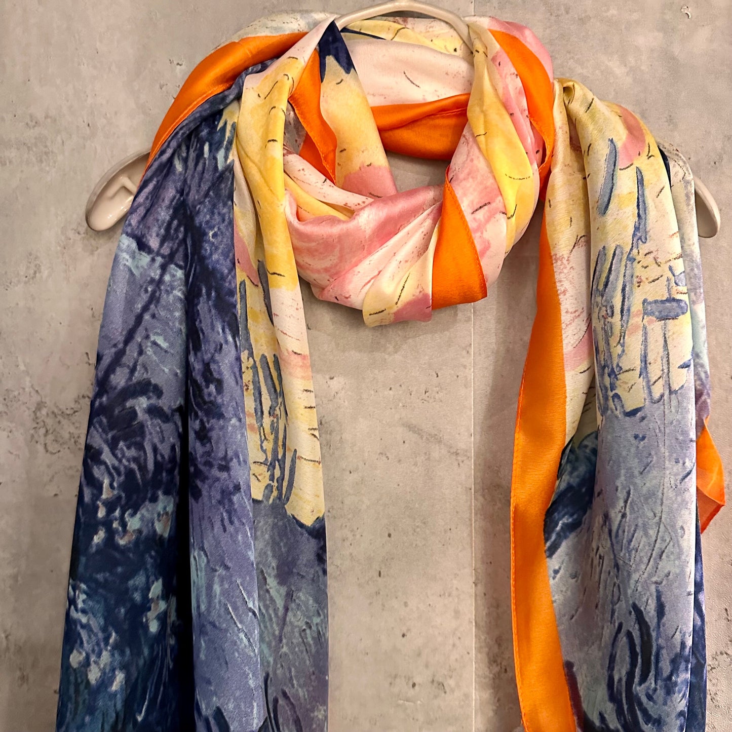 Oil Painting Inspired Blue Silk Blend  Scarf/Spring Summer Autumn Scarf/Scarf Women/Gifts For Mom/Gifts For Her Birthday Christmas/UK Seller