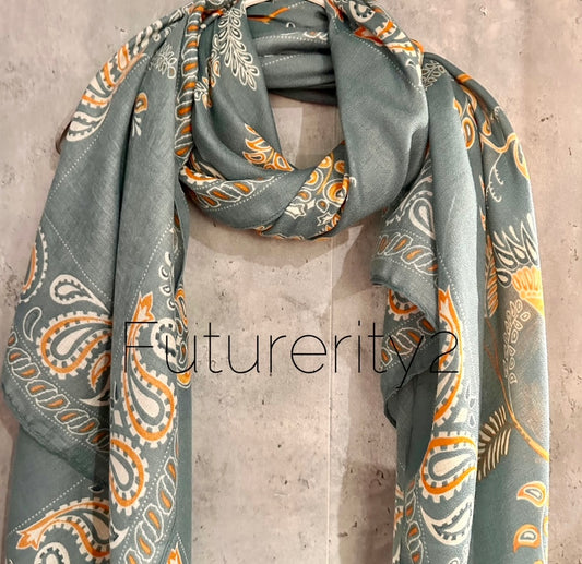 Paisley Pattern Teal Blue Cotton Scarf/Summer Autumn Scarf/Scarf Women/Gifts For Mom/Gifts For Her Birthday Christmas/UK Seller