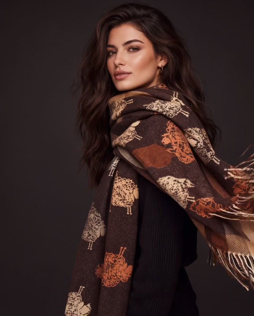 Brown Camel Reversable Sheep Winter Scarf