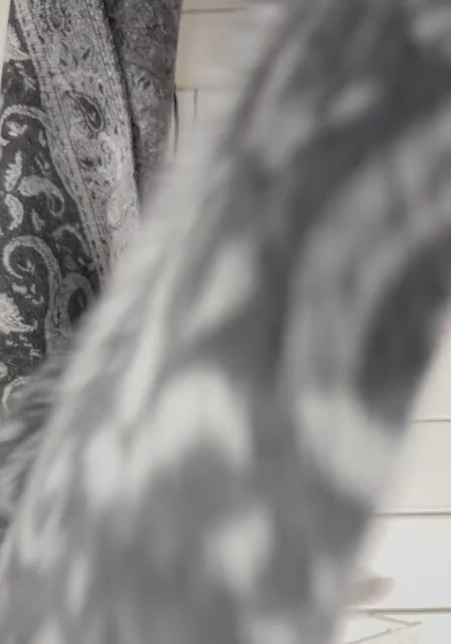 Charcoal Grey Monochrome Paisley Winter Scarf, Reversible Ornate Wrap, Ultra Soft Bohemian Shawl, Thoughtful Gift for Womens