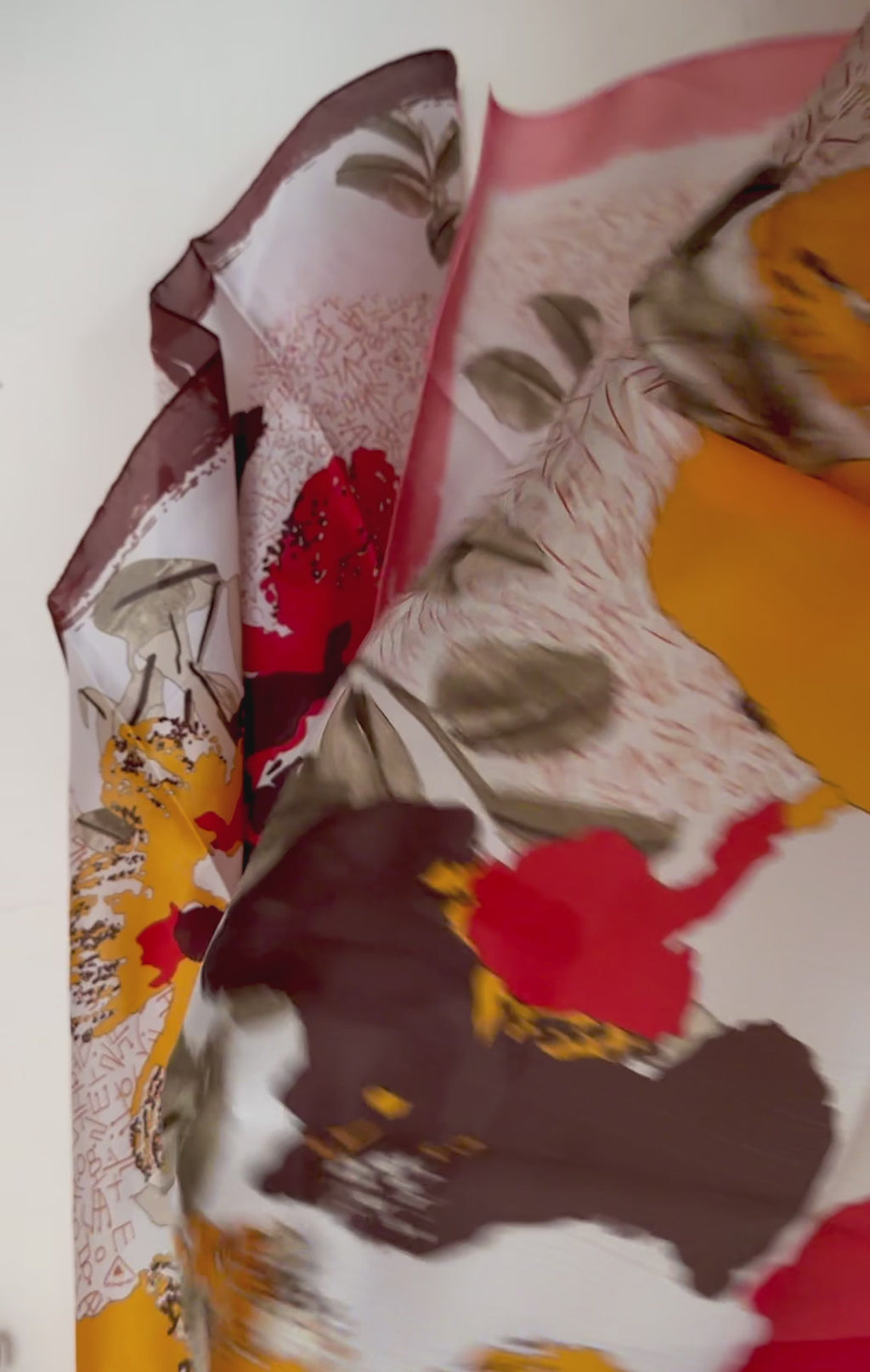 Abstract Modern Art Print Long Silk Scarf in Red and Orange