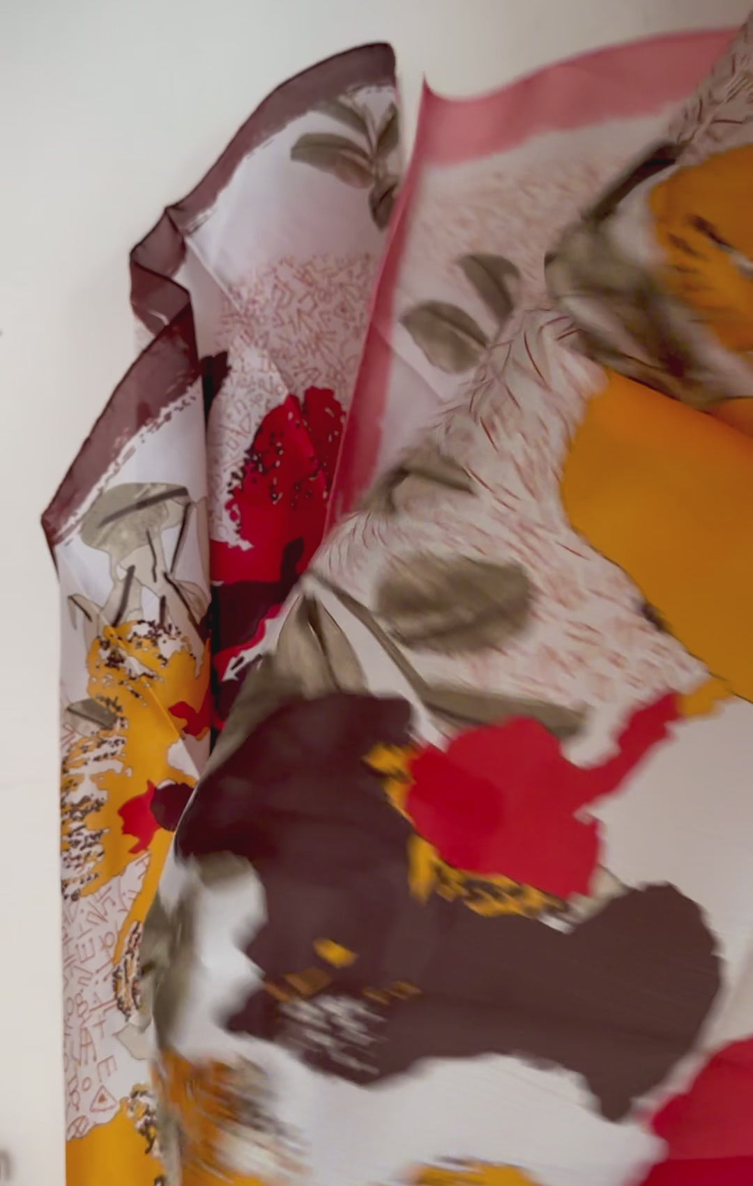 Abstract Modern Art Print Long Silk Scarf in Red and Orange