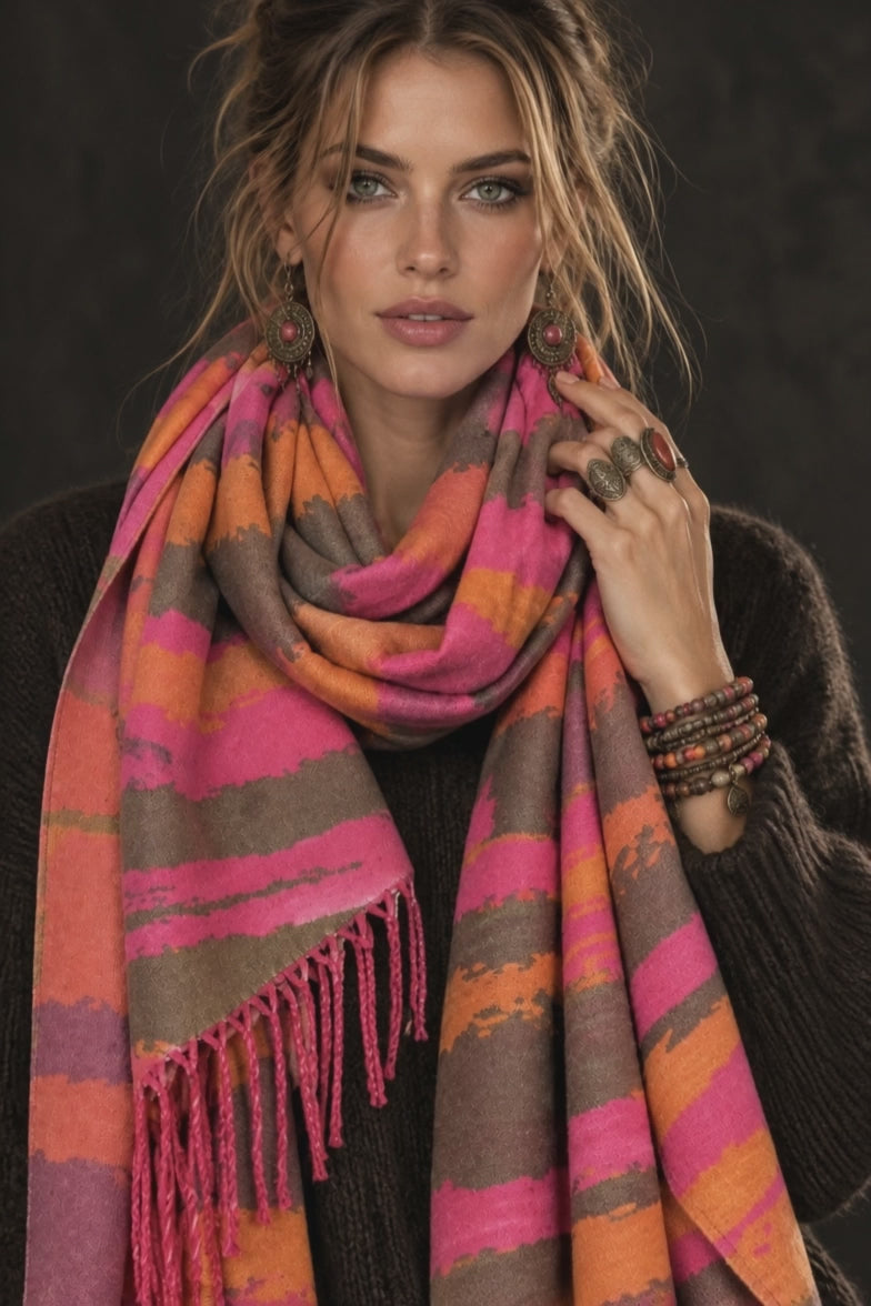 Abstract Brushed Orange and Hot Pink Winter Scarf