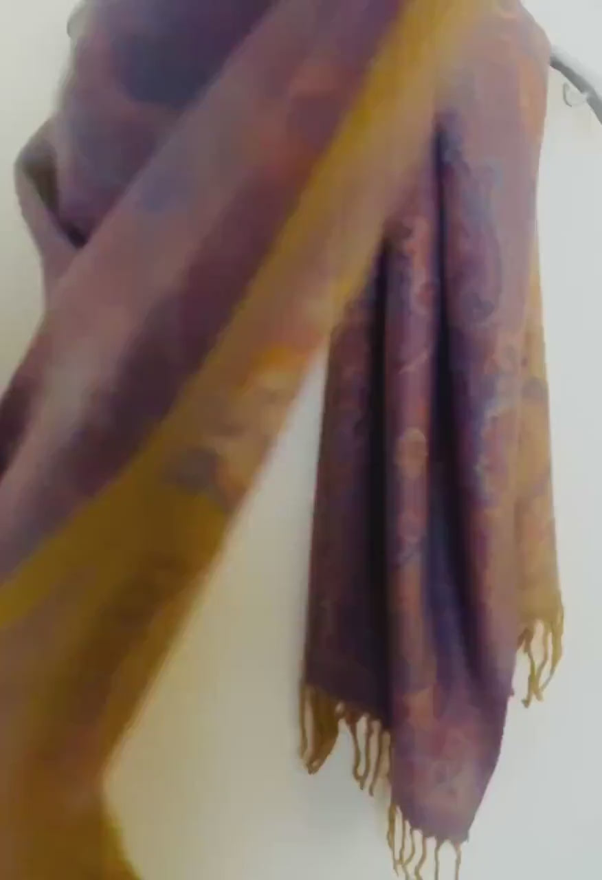 Reversible Mustard Yellow Winter Scarf for Women,Ultra Soft Shawl with Paisley Pattern,Cozy Warm Wrap,Stylish Gift for Her