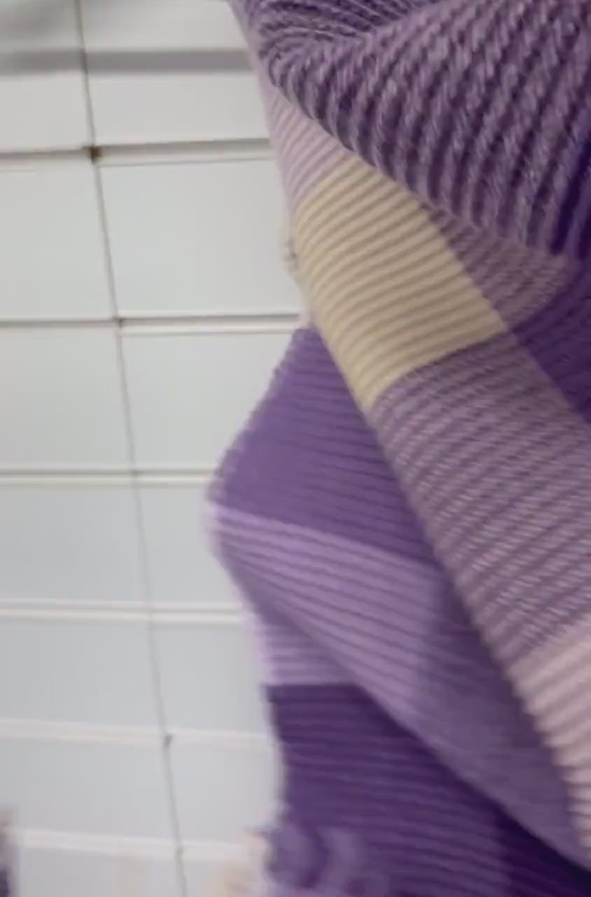 Plum Purple Lilac Winter Scarf for Women,Ultra Soft Geometric Colour Block Warm Wrap,Cosy Gift for Her